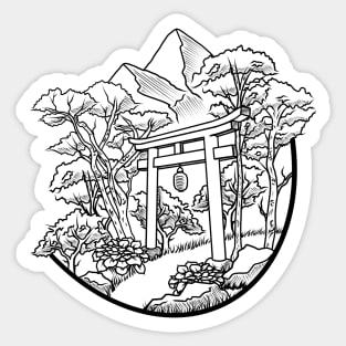 Torii Gate Linework Landscape Sticker